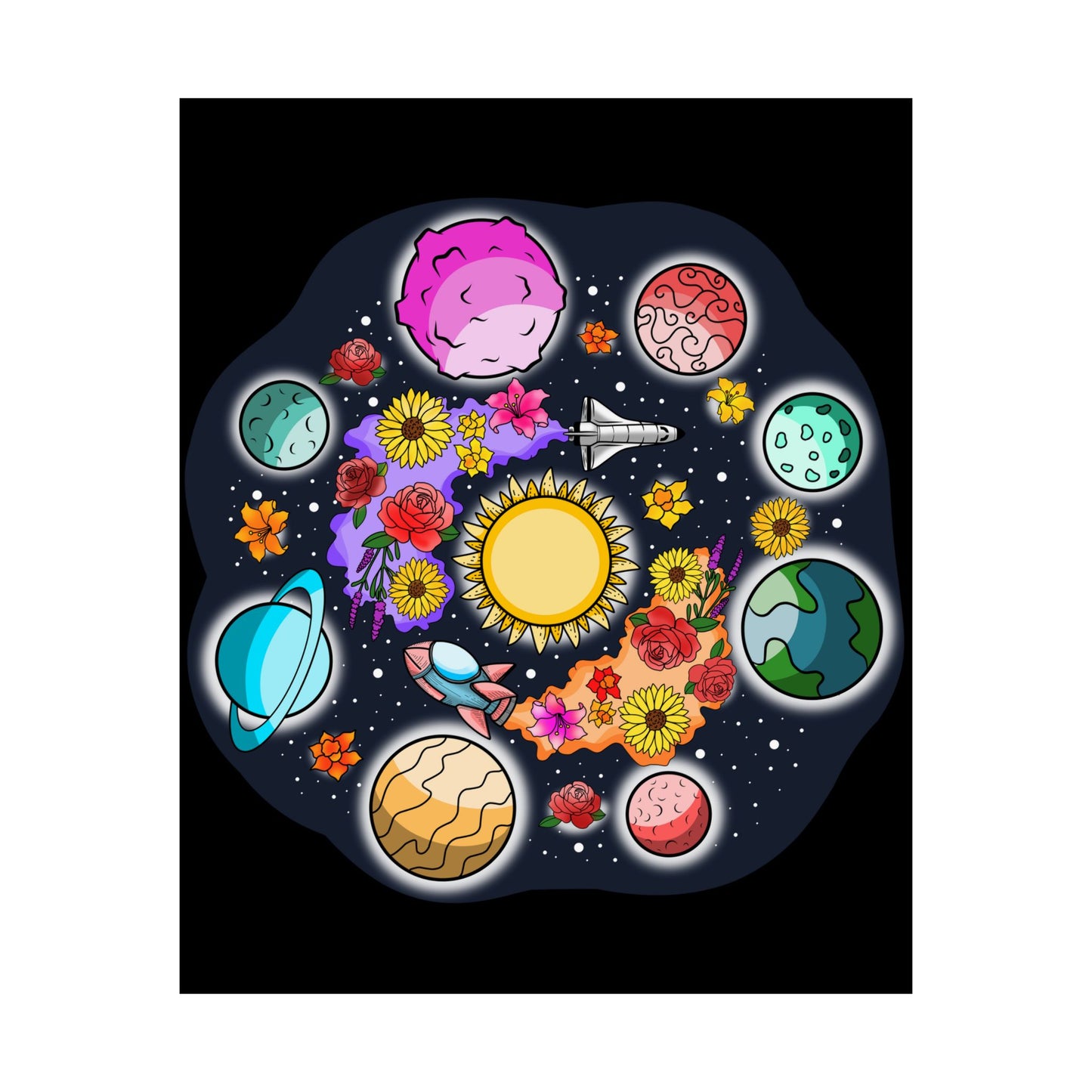 The Space Flora Solar System Matte Space Poster