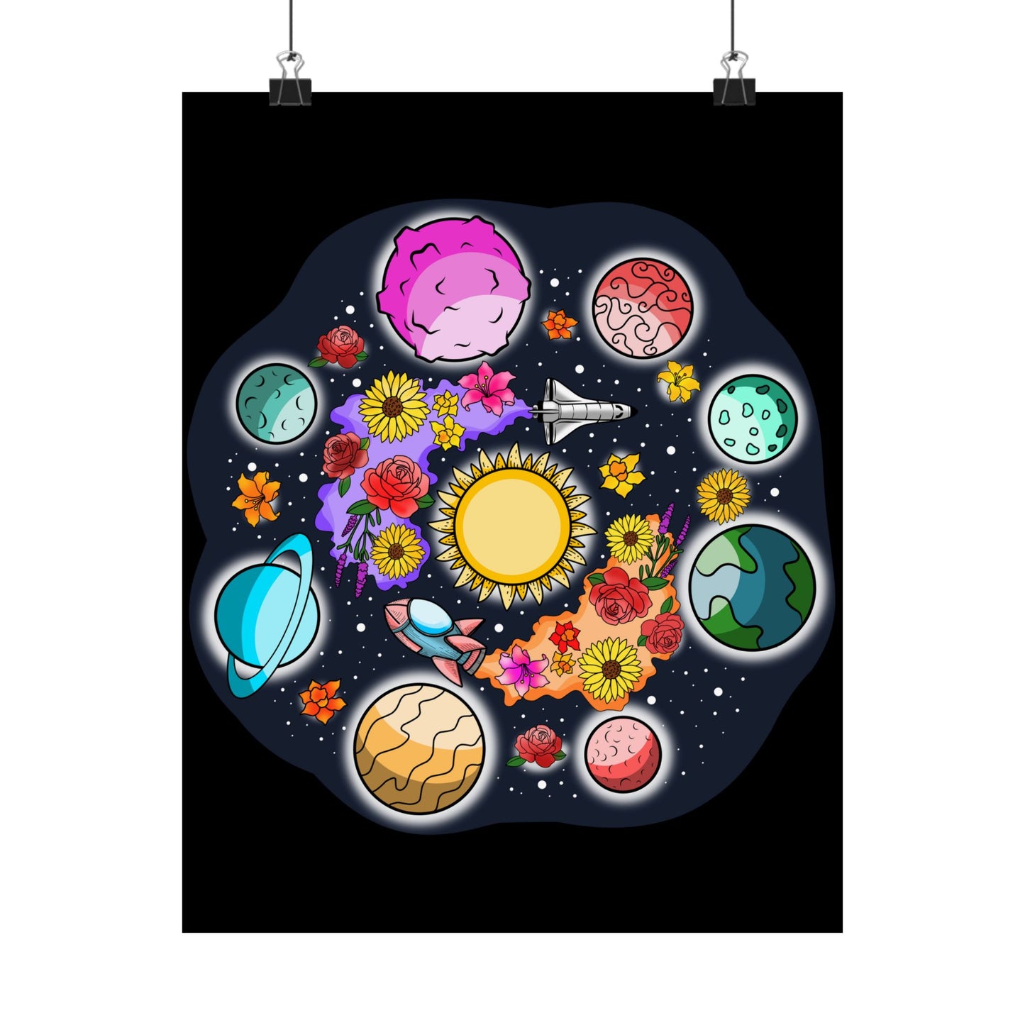 The Space Flora Solar System Matte Space Poster