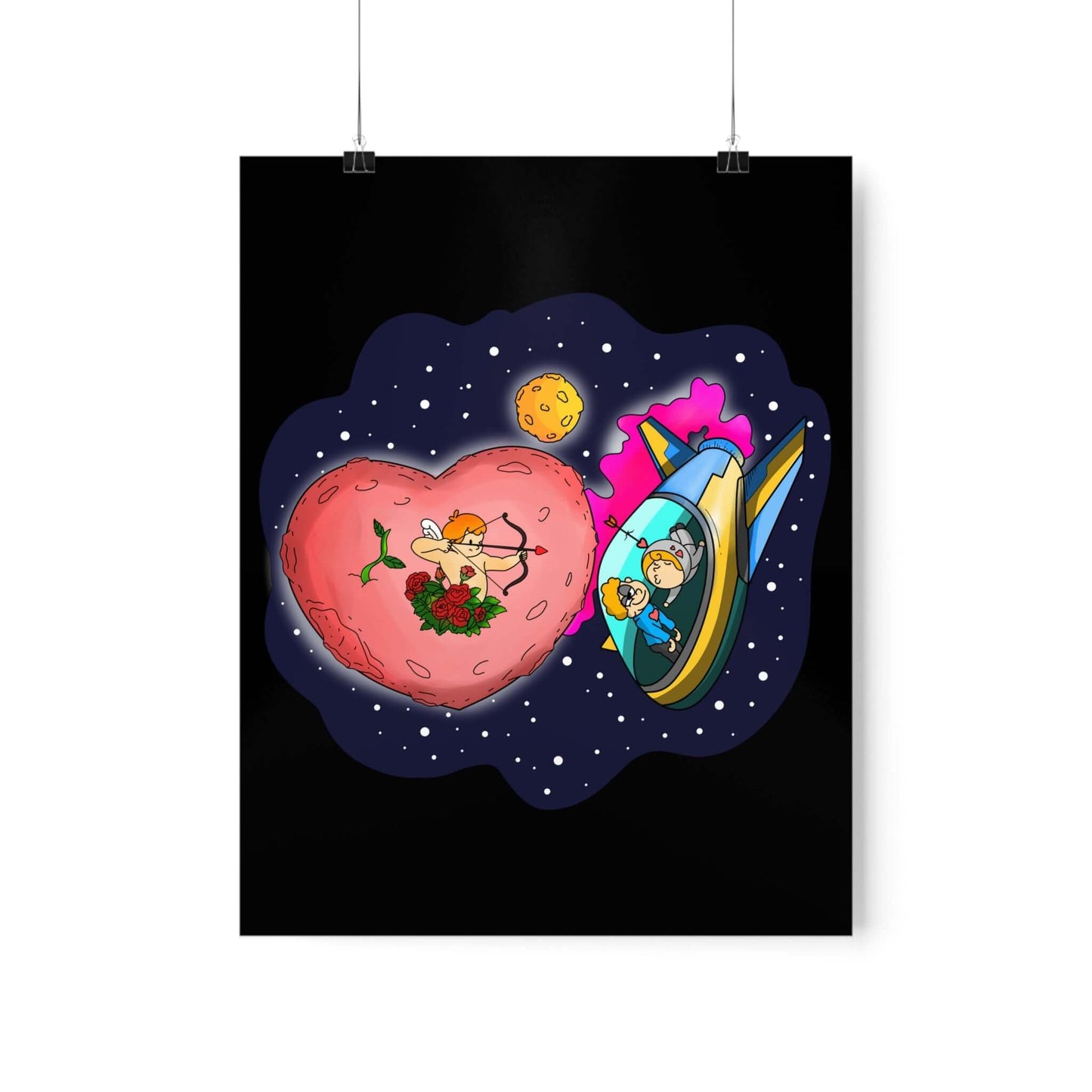 Planet Cupid And His Arrows Space Matte Poster