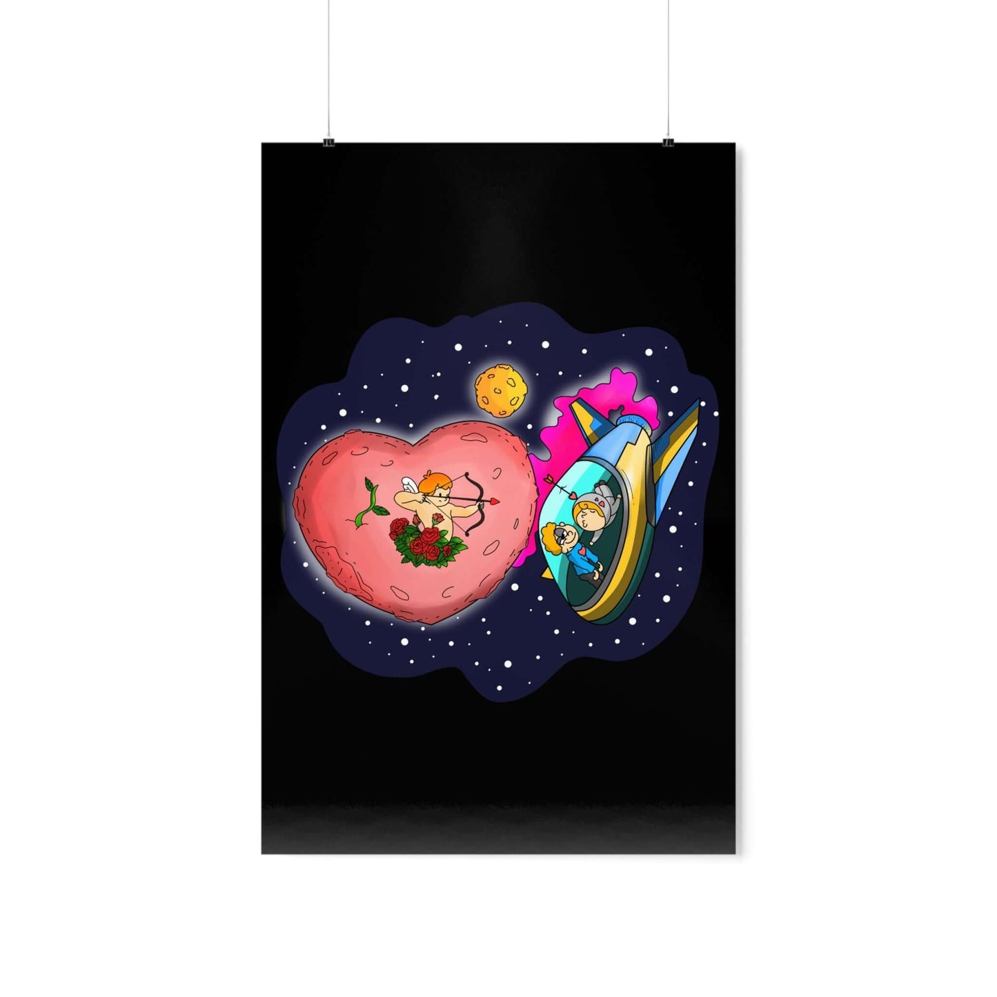 Planet Cupid And His Arrows Space Matte Poster