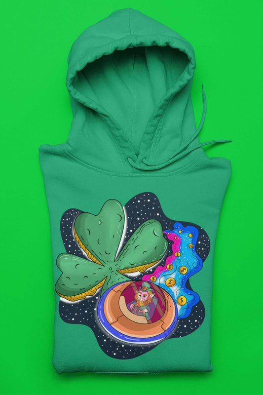 Saint Patrick Planet and The Leprachaun's Flying Gold Coin Saucer Unisex Heavy Blend™ Hooded Sweatshirt