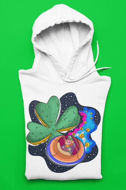 Saint Patrick Planet and The Leprachaun's Flying Gold Coin Saucer Unisex Heavy Blend™ Hooded Sweatshirt