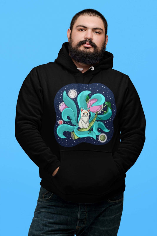 The Great Blue Space Nine Tailed Fox Unisex Heavy Blend™ Hooded Sweatshirt - Space Flora