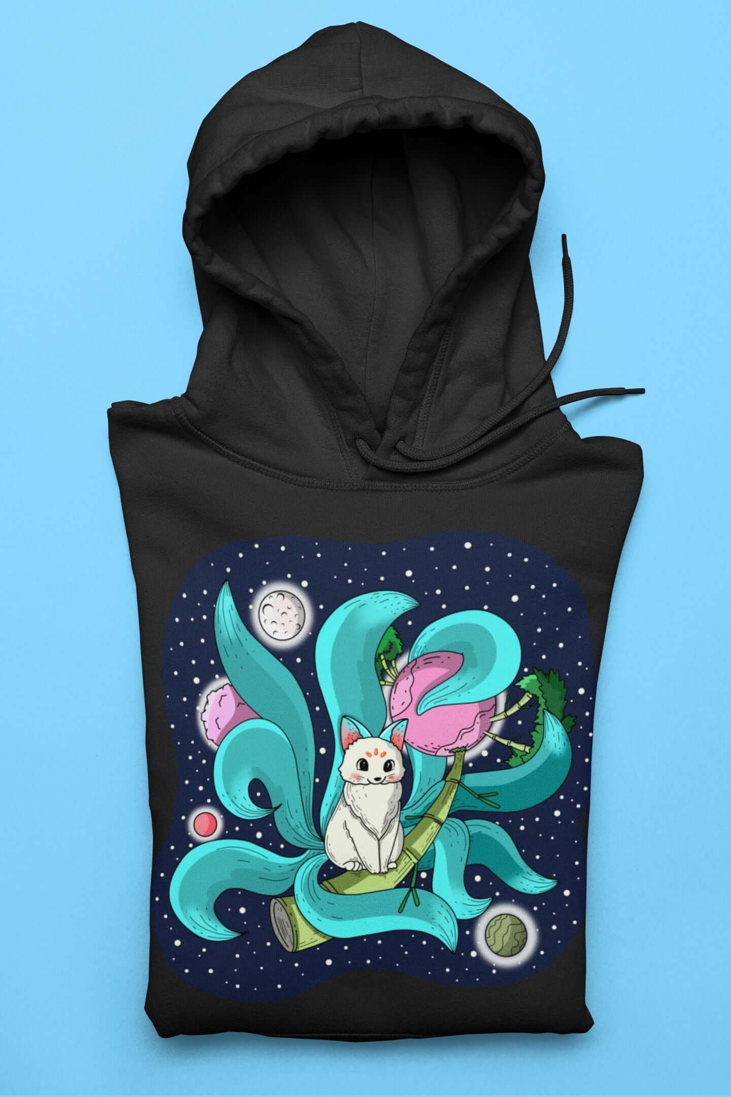 The Great Blue Space Nine Tailed Fox Unisex Heavy Blend™ Hooded Sweatshirt - Space Flora