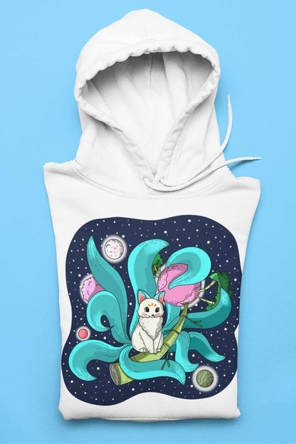 The Great Blue Space Nine Tailed Fox Unisex Heavy Blend™ Hooded Sweatshirt - Space Flora